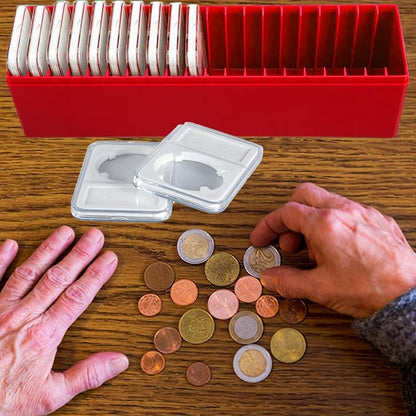 MUDOR 4 Pack Coin Slab Storage Box, Plastic Case Compatible with 20 Slab PCCB PCGS Coin Holders, Olny Box (RED, 4)