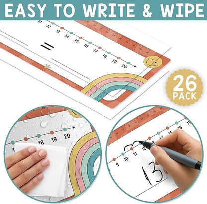 26 Pack Boho Groovy Number Line Dry Erase Boards Cards, 14"x4" Double-Sided, Math Manipulatives for Kids, Student, Kindergarten Elementary Special Education 1st Grade Classroom Must Haves