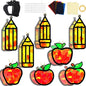 32 Sets Back to School Apple Pencil Suncatchers Craft Kit DIY Window Stained Glass Effect First Day of School Paper Craft Home Classroom Decoration Kid Birthday Gift Creative Art Project Activity Game