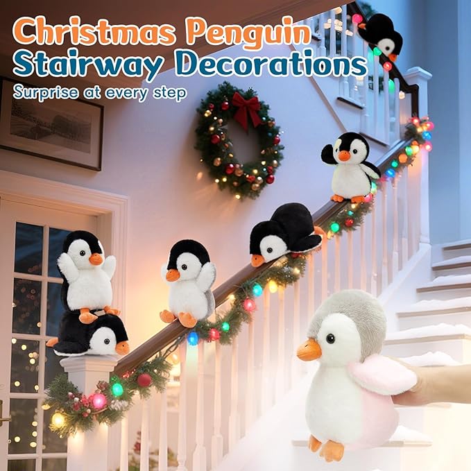 MaoGoLan 8 Pack Christmas Penguin Plush Toys 10 inch Arctic Stuffed Animals Bulk Stuffed Penguin Party Favors Classroom Decorations Valentine's Day Birthday Gifts for Kids Girls Boys