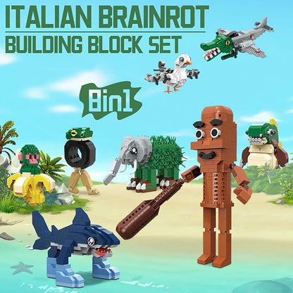 Italian Brainrot Building Bricks Set 8 Models Creative Animal & Character Blocks Fun Collectible Toy for Kids & Adults
