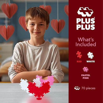 PLUS PLUS 3D Puzzle Building Block Set, 70 Mini Interlocking Pieces, Fun Holiday Activities for Kids - I Love You Hearts Mini Maker Tube
