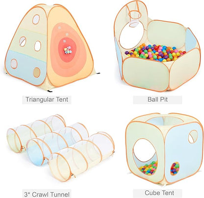 UTEX Kids Play Tent with Tunnel, 6 in 1 Pop Up Play Tent with Ball Pit, Play Crawl Tunnel for Toddler, Boys, Girls, Indoor& Outdoor Play House Target Game with 6 Dart Balls