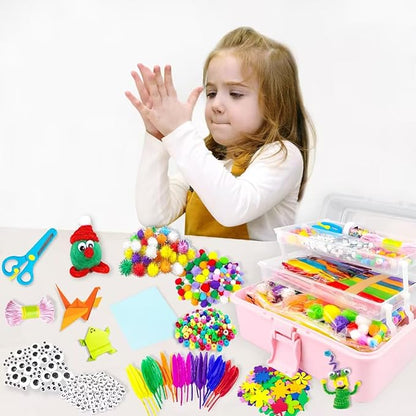 VLUSSO Arts and Crafts Supplies for Kids DIY Craft Kits Art Supplies Materials Kids Crafts Set with Pipe Cleaners Craft Box Preschool Homeschool Toys Gift for Boys and Girls Age 4 5 6 7 8