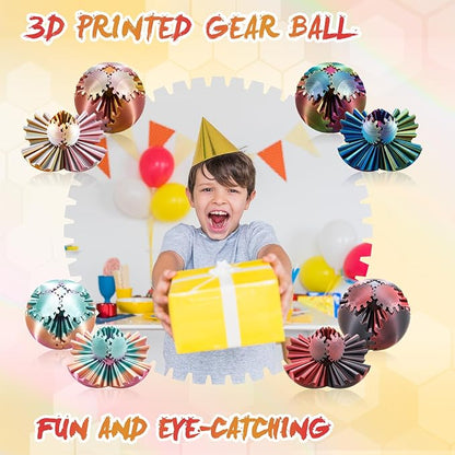 Gear Ball-3D Printed Gear Sphere,3D Printed Spin Ball Cube Fidget Toy,The Steampunk Whirling Wonder Fidget Ball Toy(Red Gold)
