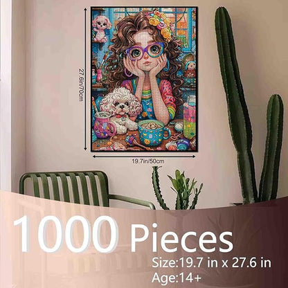 Tucocoo Lovely Little Girl Jigsaw Puzzle 1000 Pieces Puzzles for Adults, Cute Poodle Dog Art Jigsaw Puzzles for Challenging Family Activity Games 27 x 20 inch Colorful DIY Puzzle for Home Decor Gifts