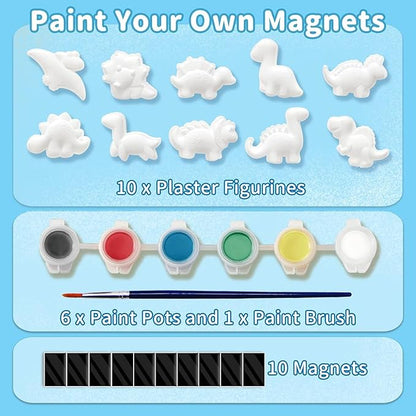 Funto Dinosaur Painting Kit for Kids, Paint Your Own Figurines with Magnet, 27 PCS Crafts Set, Ceramics to Paint, STEAM Projects Creative Activity DIY