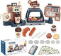 Pretend Play Coffee Maker Toy Role Play Coffee Shop Party Playset with Coffee Machine Cash Registers Toy Food Dessert Donuts Cakes Set Early Learning Funtional Toy for Kids Birthday