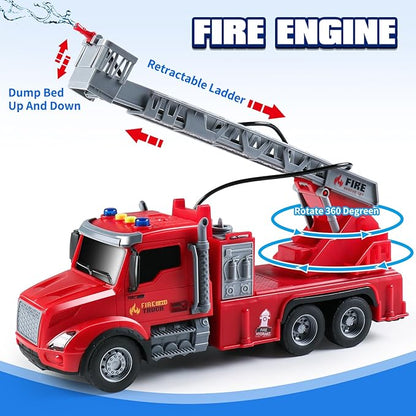 DWIRCTYS Kids Toys for 3 Years Old Boys,Friction Powered Fire Truck Toy with Lights and Sounds,Water Spray & Rotating Ladder,Birthday Gifts for Boys Girls