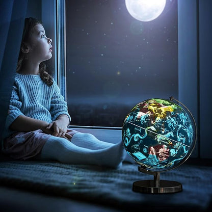 Nightcore World Globe for Kid Learning, 9'' Educational Classic World Globe with Metal Stand& Built-in LED Night Light, 88 Illuminated Constellations View, Desk Decoration Earth Map for School, Home, and Office