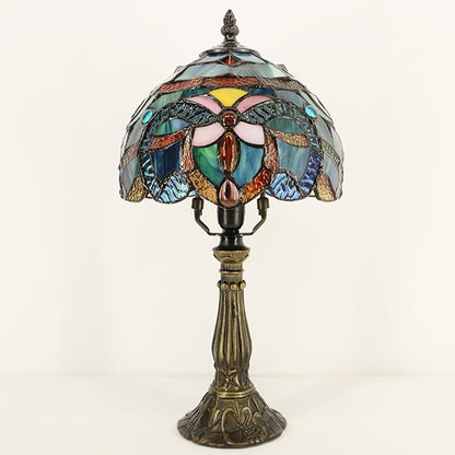 Small Tiffany Lamp Mini Accent Table Lamp Stained Glass Desk Memory Lamp Sympathy 8X14.5 Inch (Blue Baroque Style)