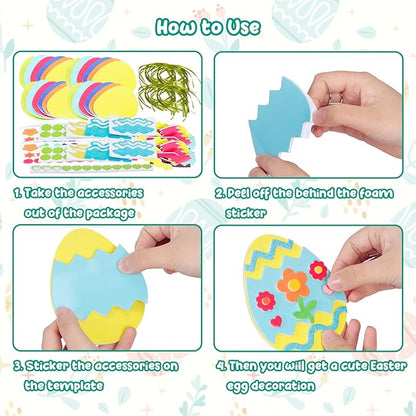 Fennoral 24 Pack Easter Egg Craft for Kids Make You Own Eggs Foam Stickers Ornament DIY Easter Arts and Crafts for Party Supplies Easter Decoration Easter Gifts