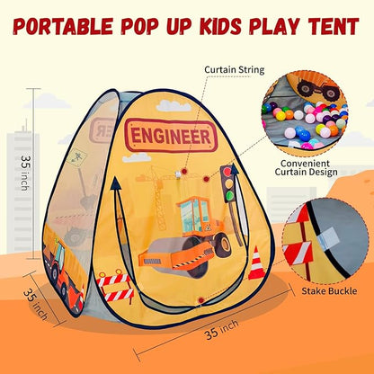 1pc Engineering Car Kids Pop up Play Tent, Ball Pit for Toddlers, Indoor Outdoor Playhouse Castle Toys, Baby Boys Girls for 4 5 6 7 Years Old (Balls Not Included)