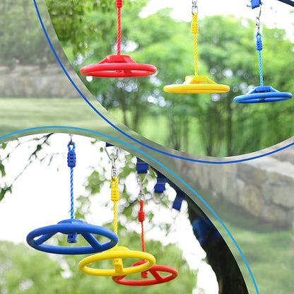Rainbow Craft 3-Pack Ninja Monkey Wheels，Obstacle Course & Swing Set Attachments for Kids ，Outdoor Backyard Playground Accessory，Red, Blue & Yellow