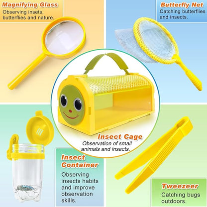 Bug Catcher Kit & Outdoor Explorer Kit for Kids, 10 Pcs Bug Catching Kit with Toy Cage, Backpack, Flashlight, Manifying Glass, Toy Net, Outdoor Exploration Toys Gift for Boys Girls 3-12