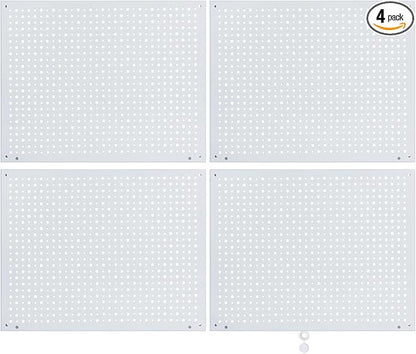 Peg Board, Heavy Duty Steel Organization Panels, Universal 1/8 and 1/4 Peg Board Accessories, Ideal for Garage Tool Storage, Pack of 4(White, 16X12)