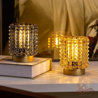 Battery Operated Lamp with Timer, Mini Crystal Table Lamps for Home Decor, Small Cordless Lamp for Areas No Outlets, Glass Battery Powered Lamps for Entryway, Bedroom, Bathroom, Shelf, Corner(Yellow)
