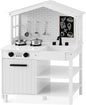 Best Choice Products Farmhouse Play Kitchen Toy, Wooden Pretend Set for Kids w/Chalkboard, Marble Backdrop, Windows, Storage Shelves, 5 Accessories Included - White