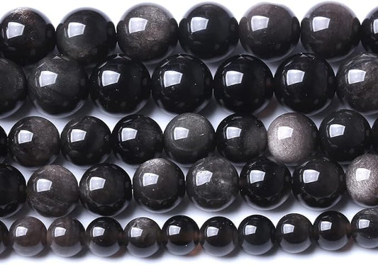 6MM 60PCS Natural Stone Silver Obsidian Loose Beads for Jewelry Making DIY Bracelet