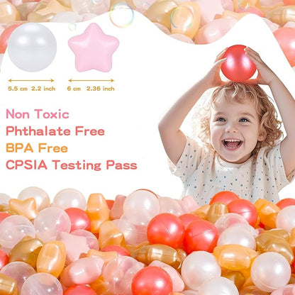 Ball Pit Balls Pack of 100 200 500 - Star and Round Set BPA Free Phthalate Free Non-Toxic Crush Proof Play Balls Soft Plastic Balls for Toddlers Baby Kids Birthday Pool Tent Party