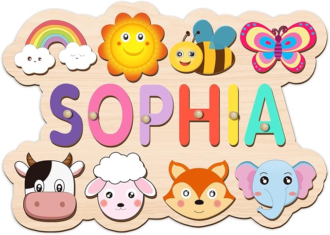 Personalized Name Puzzle for Toddlers 1-3, Custom Wooden Baby Name Puzzle, Educational Montessori Toys for Boys & Girls, Unique 1st Birthday Gift, Christmas & Easter Gifts for Kids