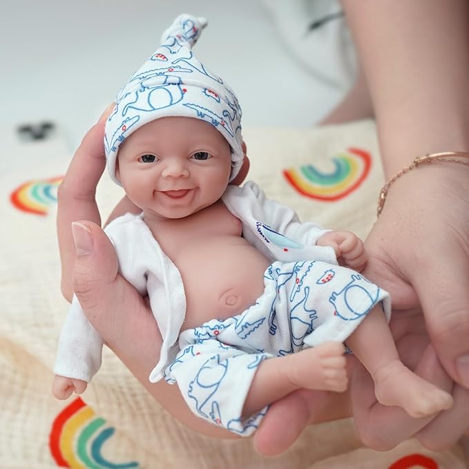 7" Micro Reborn Baby Dolls Silicone Full Body Baby Soft Skin Mini Realistic Newborn Baby Dolls Real Life Tiny Baby Doll with Feeding Accessories（Boy）