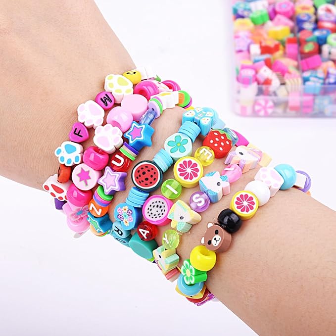 1000PCS Polymer Clay Beads Bracelet Making kit, 24 Style Cute Fun Sports Ball Beads Baseball Basketball Soccer Rugby Volleyball Football Charms, DIY Bracelet Making kit