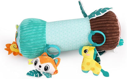 Inflatable Baby Tummy Time Toys Pillow for Newborn, Montessori Baby Sensory Toys Roller with Detachable Mirror, Squeaker, Teether & Rattle, Help with Early Development 3-6 Months (Fox)