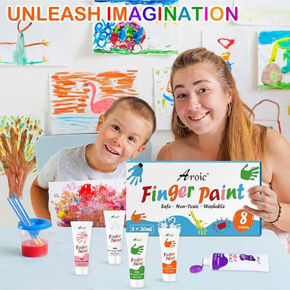 AROIC 8PCS Washable Finger Paint for Kids, Non-Toxic Finger Paints 8Colors, Art Supplies for Toddlers, Painting Supplies for Kids Boys Girls Gifts, Hand Paint DIY Crafts
