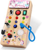Unicorn Wooden Busy Board Sensory Toys with 8 LED Light switches,Christmas Travel Toys Montessori Toys for 1 Year Old Babies Toodler