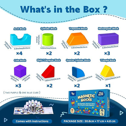 Magnetic Blocks, Large 1.65 inch Magnetic Cubes for Kids, 3D Multi-Shape Building Blocks, Preschool Educational Building Kit, Montessori Sensory Toys for Toddlers 3-5 (19pcs)