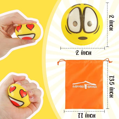 LovesTown Mini Stress Balls, 36PCS 2Inch Smiley Face Stress Balls Yellow Funny Foam Stress Relief Toys for School Carnival Reward Student Prizes