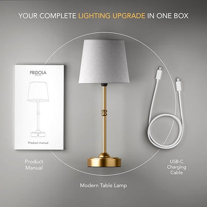 Wireless Table Lamp - Rechargeable LED Desk Lamp with Dimmer, 3 Brightness Levels, Swedish Design for Home, LED Light Bulb Included, for Office, Kitchen or Bedroom (Silver)