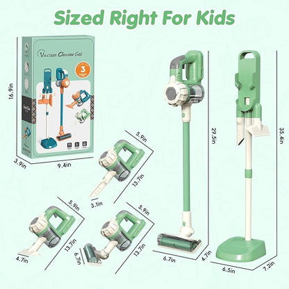 3-in-1 Kids Vacuum That Really Works – Working Toddler Vacuum Cleaner with Real Suction, Montessori Pretend Play Cleaning Toy Gift Set for Boys and Girls Ages 3+