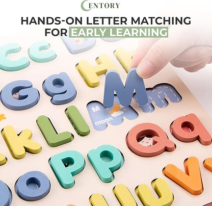 Wooden Alphabet Puzzle for Toddlers - Upper and Lower Case Letters - Safe and Educational Learning Toy