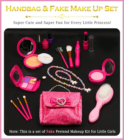 Kids Makeup Kit - Princess Dress Up Shoes, Crowns & Handbag - Pretend Play Fake Makeup Set for Girls, Ages 3-6