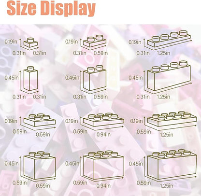 1800Pcs Building Bricks, Classic Bulk Small Blocks, Classic Building Bricks Set Basic Building Blocks(Pink Purple White)