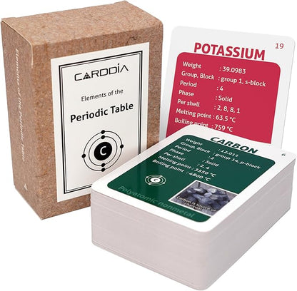 CARDDIA | Periodic Table Educational Flashcards | 118 Elements with Atomic Data, Color-Coded Categories & Bonus Periodic Table Sheet | Perfect for Science Learning