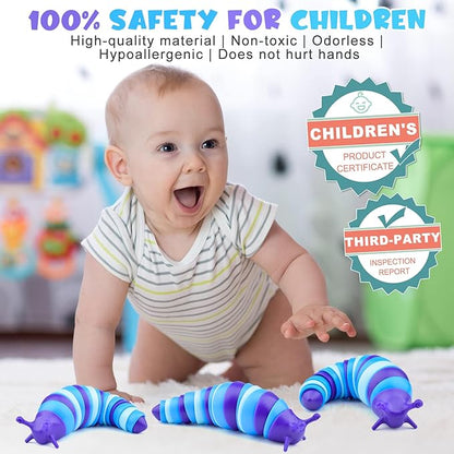 Cevioce Sensory Slug Fidget Toys,Fidget Slug Toys for Adults & Kids Party Favors,1 PC Cute Autism Sensory Toys for Autistic Children,Toddler Christmas Stocking Stuffers,Travel Toys for 1+ Year Old B