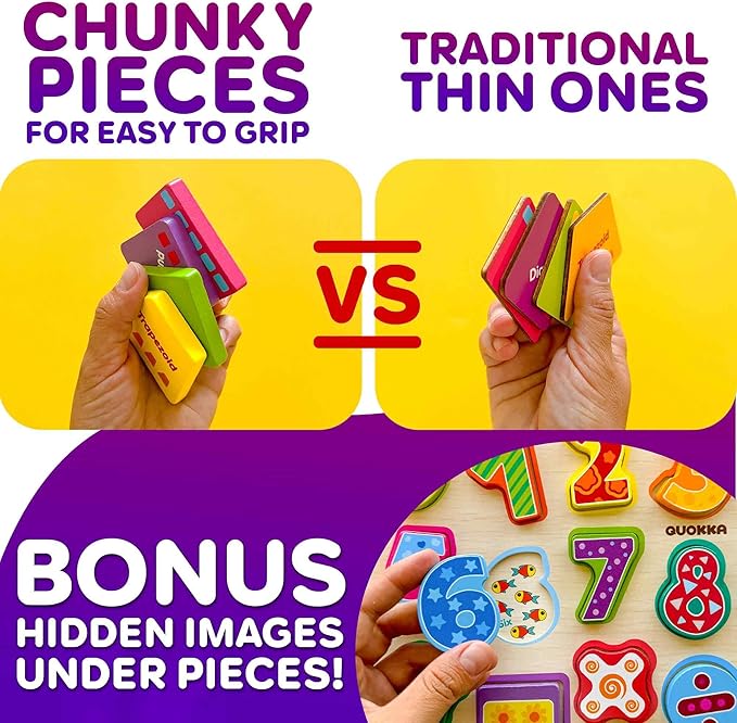 QUOKKA Wooden Puzzles for Toddlers 2-4 - Chunky Toddler Puzzles Ages 3-5 - Learning Travel Game with Numbers Alphabet Shapes - Wood Educational Gift for Boys and Girls