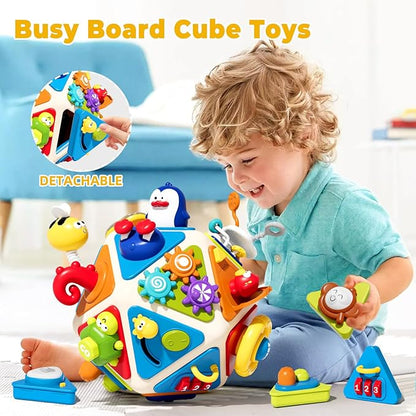 20-in-1 Toddler Busy Board Activity Cube Toys, Montessori Toy for 1 2 Year Old Boys Girls Kids, Early Educational Active Toy for Toddler 1-3, Travel Toys Gifts for 1 2 Year Old Boy Girl