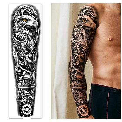 Full Arm Temporary Tattoos 8 Sheets and Half Arm Shoulder Waterproof Tattoos 8 Sheets, Extra Large Tattoo Stickers for Men and Women (22.83"X7.1")