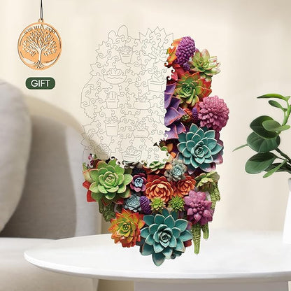 delobil Puzzles for Adults with Puzzle Saver - Succulent Wooden Puzzle Unique Liberty Adult Jigsaw Puzzles Brain Teaser Family Game Gift 200 Pieces 12.6" X 7.8"