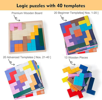 Dementia Products for Elderly, Wooden Tiles Matching Game with 40 Templates, Dementia Activities for Seniors, Easy Memory Games for Alzheimer's, Large Puzzle Pattern Blocks