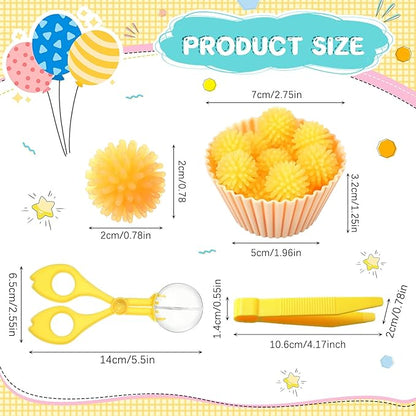 91 Pcs Fine Motor Skill Toys Include 75 Spiky Hedge Balls, 2 Scissors Clips, 4 Plastic Tweezers, 10 Assorted Colors Sorting Silicone Cups for Early Education Counting Skill Training