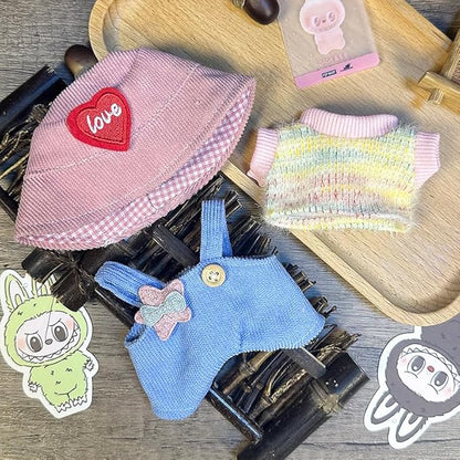 Clothes Set - Cute Outfit, Stylish Dress-Up for Dolls (No Doll Included) (Love hat+t-Shirt+Overalls)