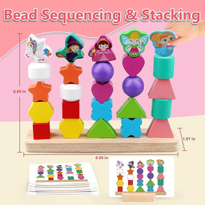 Montessori Toys for Boys Girls 2 3 4 Years Old -Princess Unicorn Fairy Mermaid Shapes Sorting & Stacking Vivid Colors, Early Learning Educational Toys for Halloween Thanks Giving
