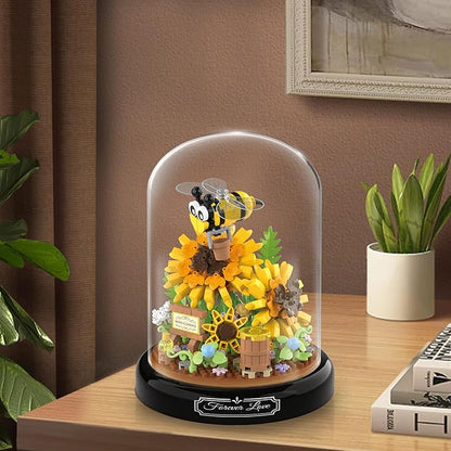 QLT QIAOLETONG Flower Bouquet Building Sets, Animals Flowers Botanical Collection 548 PCS Mini Bricks Building Blocks Toy for Adults, Valentine's Day for Her (Bee)