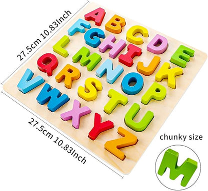Alphabet Puzzle Wooden ABC Letter Puzzle for Toddlers Preschool Learning Early Educational Toys for Baby Girls Boys 1 2 3 Years Old (Capital Letter)