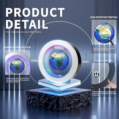 Floating Globe O Frame, Magnetic Levitating Technolog, Cool Gadgets for Men, 4In Globe for Education Office Home Desk Decor, Cool Tech Gift for Holiday Parties Birthday